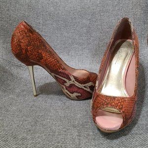Anne Michelle Brown Snake Print  3" Gold Heel Stiletto